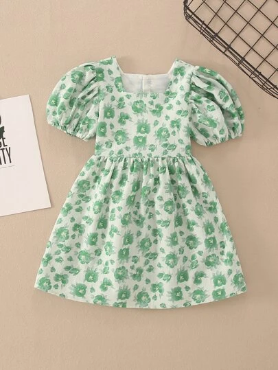 Young Girl Colorful Printed Summer Short Sleeve Dress