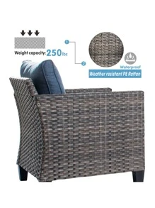 Ovios 2 Pieces Outdoor High Back Chairs, All Weather PE Rattan Wicker Sofas, Metal Frame Patio Furniture With Thick Cushions For Garden Backyard Porch - Denim Blue - 查看 3