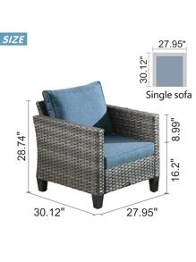 Ovios 2 Pieces Outdoor High Back Chairs, All Weather PE Rattan Wicker Sofas, Metal Frame Patio Furniture With Thick Cushions For Garden Backyard Porch - Denim Blue - 查看 5