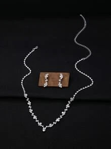 1 set europeo y americano de moda elegante con diamante de imitación Collar con Set pendiente , Joyas nupciales Mujer boda Accesorios