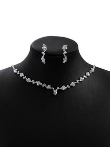 1 set europeo y americano de moda elegante con diamante de imitación Collar con Set pendiente , Joyas nupciales Mujer boda Accesorios