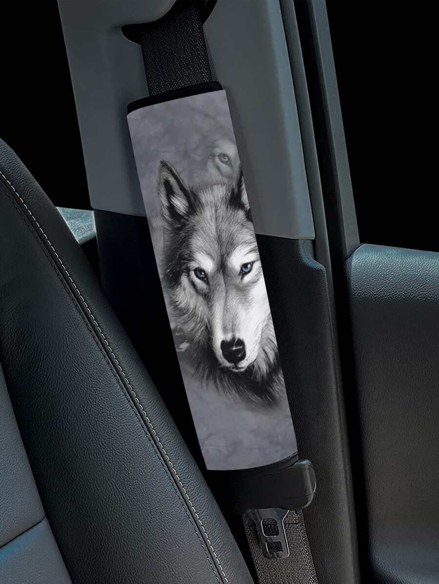Wolf Pattern Car Seat Belt Pad - Multicolor - View 1