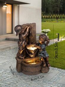 男生和女孩玩在水雕塑,樹脂工藝花園裝飾品 - 彩色 - 查看 2