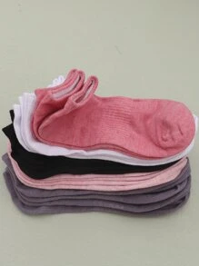 10 双女士基本款纯色低帮袜子，黑色和白色，松紧底部，透气运动休闲短袜 - 彩色 - 查看 2