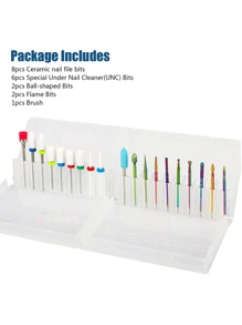 19 件/套指甲钻头套装、3/32 英寸钻石角质层电动指甲锉和陶瓷丙烯酸凝胶指甲钻头套件、丙烯酸美甲工具、硬质合金去除钻头，适用于修甲修脚、家庭沙龙 - 白色 - 查看 6