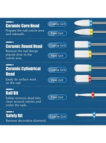 19 件/套指甲钻头套装、3/32 英寸钻石角质层电动指甲锉和陶瓷丙烯酸凝胶指甲钻头套件、丙烯酸美甲工具、硬质合金去除钻头，适用于修甲修脚、家庭沙龙 - 白色 - 查看 3