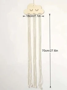 1pc DIY Cloud Wood Chip Hair Clips Storage, With 6 Storage Rope Convenient Storage Hair Clips Jewelry Gifts , Wall Decor Pendant Headwear StorageJewelry BoxJewelry BagHanging Storage - Beige - View 4