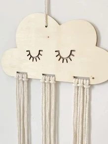 1pc DIY Cloud Wood Chip Hair Clips Storage, With 6 Storage Rope Convenient Storage Hair Clips Jewelry Gifts , Wall Decor Pendant Headwear StorageJewelry BoxJewelry BagHanging Storage - Beige - View 2