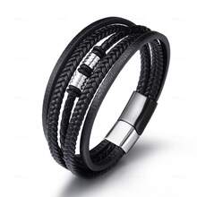 Pulsera Hombre Trenzada Capas Cuero Pu Color Plata - Plateado - Ver 3
