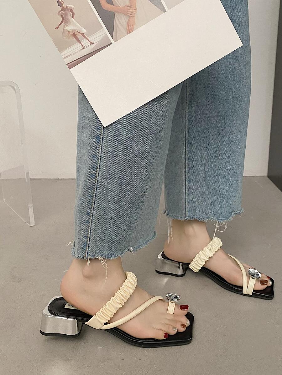 Xăng-đan cao gót đính đá lấp lánh bằng bạc cho nữ - Màu be - Xem 1