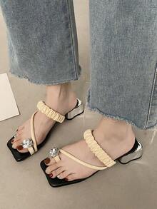 Xăng-đan cao gót đính đá lấp lánh bằng bạc cho nữ - Màu be - Xem 2