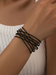 1pc Black Summer Fashionable Simple Linear Cuff Bracelet For Casual Style