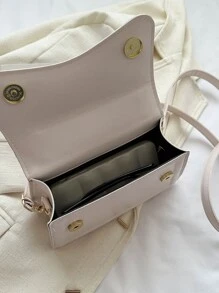 Fashionable Solid Colour Simple Flip Retro Handbag - Beige - View 8