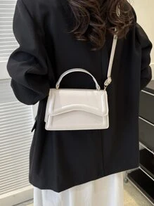 Fashionable Solid Colour Simple Flip Retro Handbag - Beige - View 5