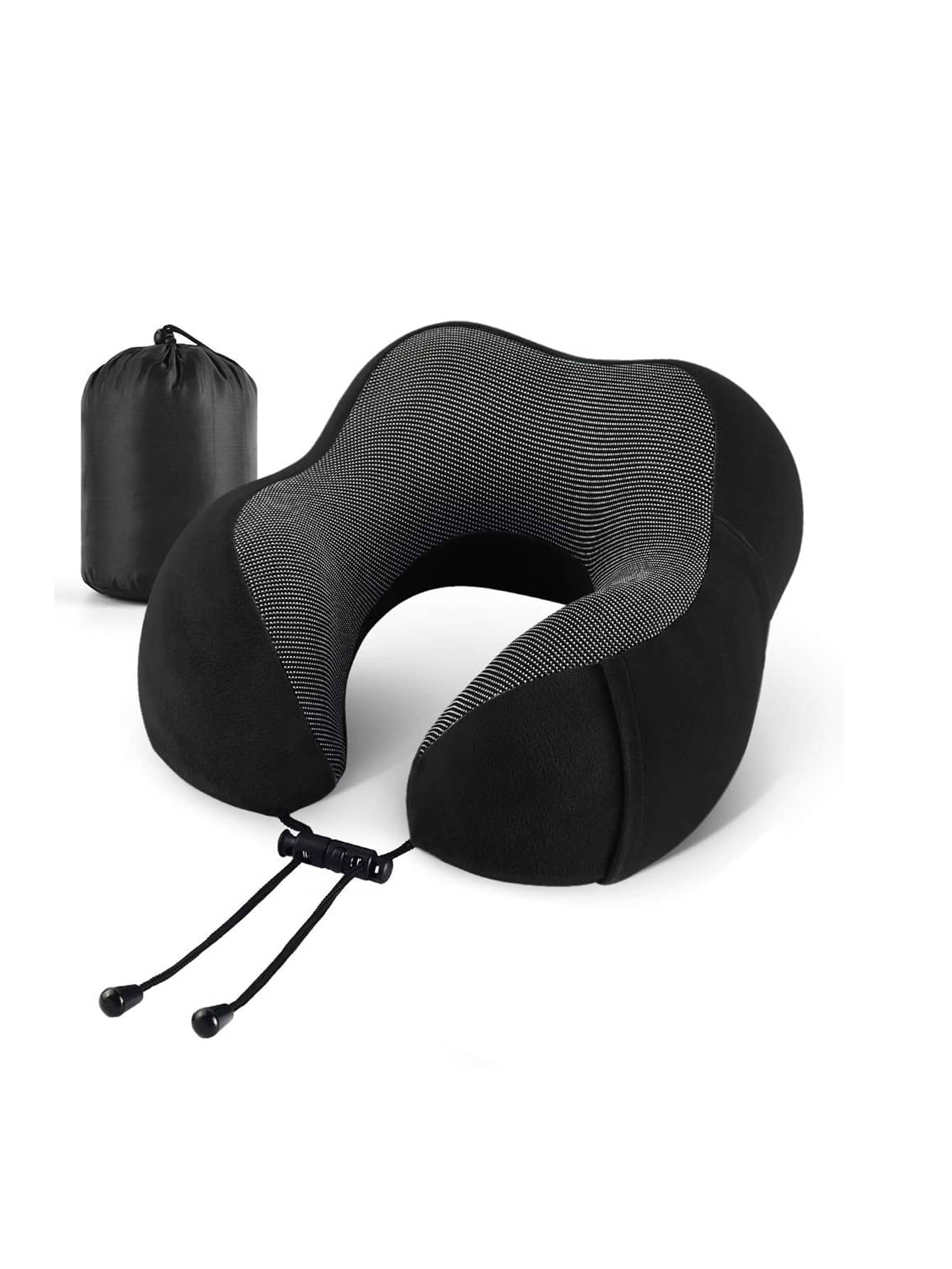 Gối du lịch có túi đựng, gối cổ và tựa đầu bằng mút hoạt tính tốt nhất, có túi đựng bên hông, thích hợp cho giấc ngủ, nghỉ ngơi, máy bay, ô tô, gia đình và du lịch (Đen) - màu đen - Xem 1