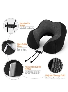 Gối du lịch có túi đựng, gối cổ và tựa đầu bằng mút hoạt tính tốt nhất, có túi đựng bên hông, thích hợp cho giấc ngủ, nghỉ ngơi, máy bay, ô tô, gia đình và du lịch (Đen) - màu đen - Xem 4