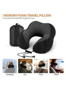 Gối du lịch có túi đựng, gối cổ và tựa đầu bằng mút hoạt tính tốt nhất, có túi đựng bên hông, thích hợp cho giấc ngủ, nghỉ ngơi, máy bay, ô tô, gia đình và du lịch (Đen) - màu đen - Xem 2