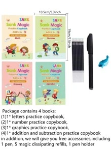 4 libros (bolígrafos gratis) Libro de copia mágica con práctica de escritura borrable y reutilizable, libros de trabajo de caligrafía y escritura a mano como regalo Montessori con diseño de plantilla y ayuda para la práctica de escritura mágica - Multicolor - Ver 3