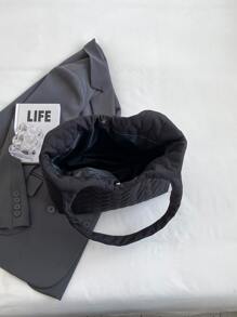 簡約風和時尚大容量素色車縫線托特包 - 黑色 - 查看 5