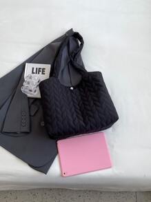 簡約風和時尚大容量素色車縫線托特包 - 黑色 - 查看 3