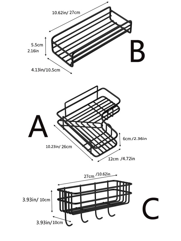 1pc iron bathroom storage rack, black non perforated wall mounted storage rack, bathroom shelf