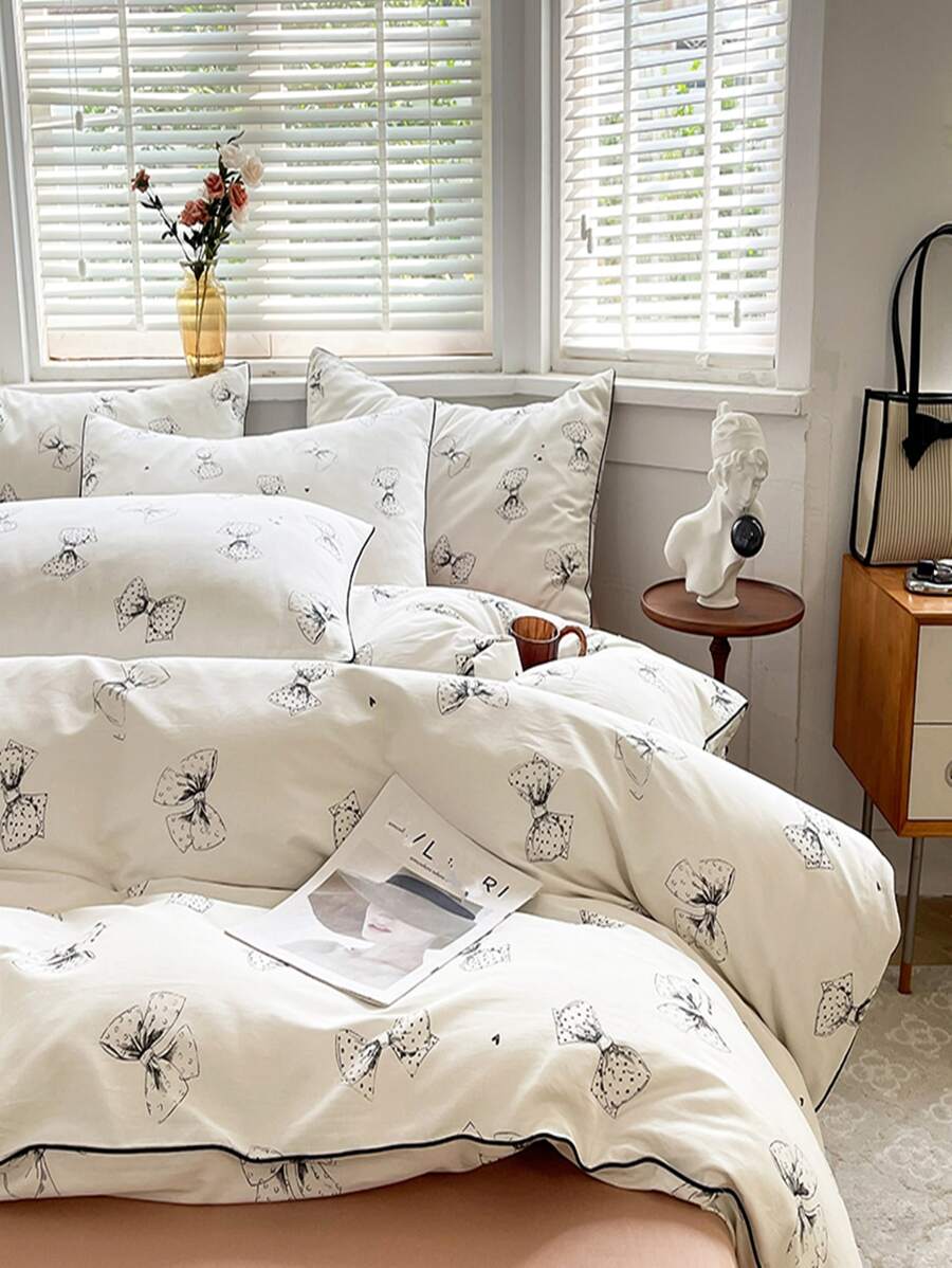 4pcs/set French Modern-style Printed Elegant Bedding Set - 白色 - 查看 1