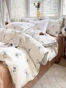 4pcs/set French Modern-style Printed Elegant Bedding Set - 白色 - 查看 2