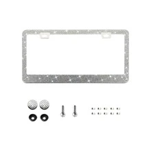 1 gói Giá đỡ biển số pha lê với 1400 viên kim cương giả, Khung thép không gỉ cao cấp đính kim cương thủ công với đai ốc vít, Giá đỡ biển số lấp lánh cho phụ nữ - Bạc - Xem 1
