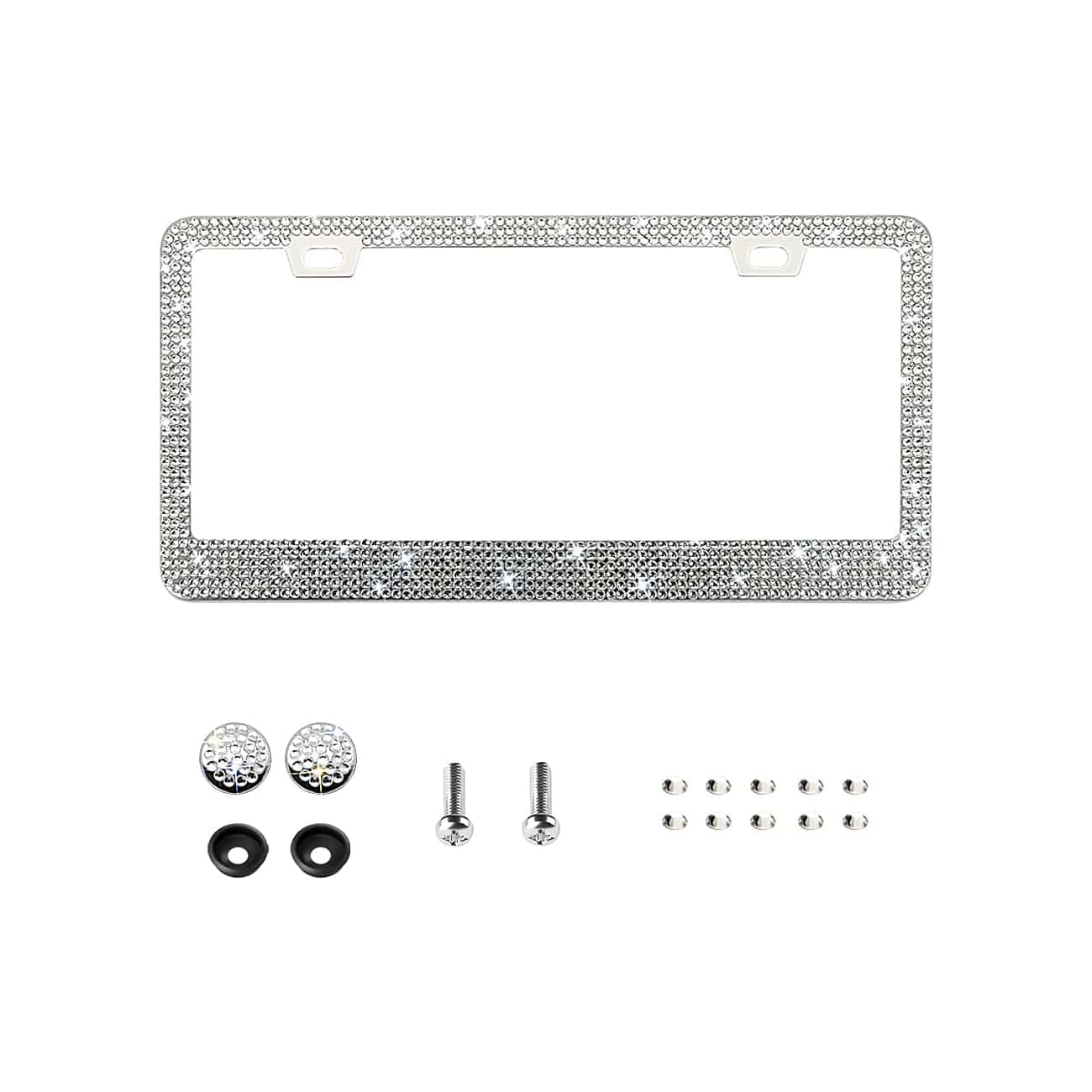 1 gói Giá đỡ biển số pha lê với 1400 viên kim cương giả, Khung thép không gỉ cao cấp đính kim cương thủ công với đai ốc vít, Giá đỡ biển số lấp lánh cho phụ nữ - Bạc - Xem 1