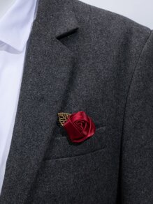 5 bông hoa cài ngực sang trọng cho cô dâu với lá vàng và hoa hồng đỏ, phù dâu phù rể cài áo cưới Halloween - Màu Hoa hồng đỏ - Xem 5