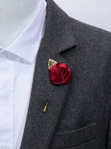 5 bông hoa cài ngực sang trọng cho cô dâu với lá vàng và hoa hồng đỏ, phù dâu phù rể cài áo cưới Halloween - Màu Hoa hồng đỏ - Xem 4