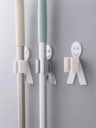 1 pezzo Gancio porta mocio, Rastrelliera per mocio con faccina sorridente, Gancio adesivo da parete senza foratura, Gancio appendimocio multifunzione, Gancio appendimocio per bagno, Gancio adesivo da parete senza foratura