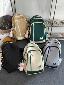 Mochila grande de gran capacidad, bolso de hombro, bolso bandolera, bolso de mano, mochila escolar para estudiantes, mochila para computadora sin colgante - Caqui - Ver 1