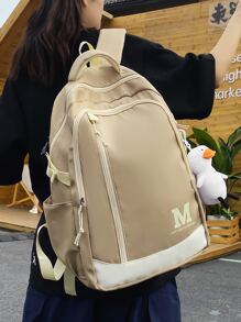 Mochila grande de gran capacidad, bolso de hombro, bolso bandolera, bolso de mano, mochila escolar para estudiantes, mochila para computadora sin colgante - Caqui - Ver 2