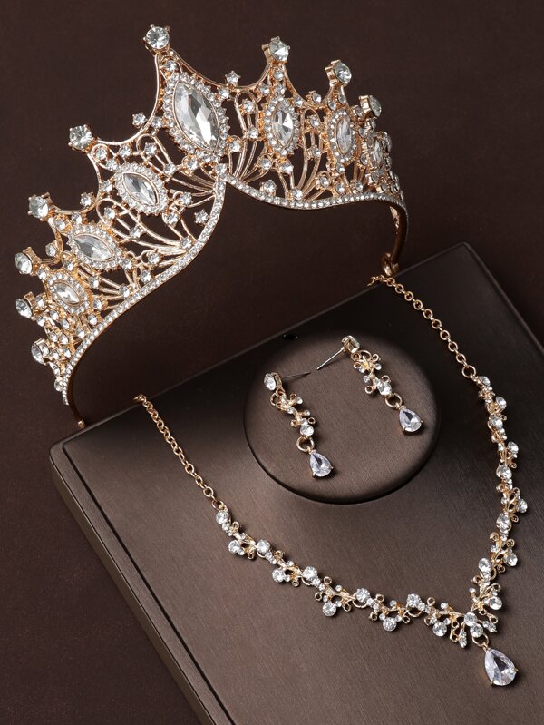 4pcs/Set Women's Bridal Crown-Shaped Necklace And Earring Set With Delicate Design For Wedding And Party Accessories Combination Royal Tiaras Halloween