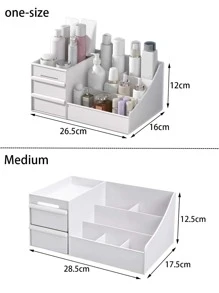 大容量化妆品收纳盒，1个带抽屉的化妆品收纳盒，台面化妆品收纳架，梳妆台口红、化妆刷、乳液、眼影、指甲油和首饰收纳架，梳妆台桌面收纳盒，浴室礼品盒，趣味礼物，收纳袋，化妆包，洗漱包，桌面收纳盒，化妆包，化妆袋，首饰盒，化妆包，化妆刷架，化妆刷收纳架，香水收纳盒，化妆包，女士圣诞礼物创意，房间装饰 - 白色 - 查看 8