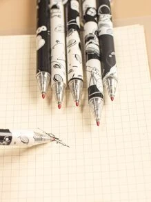 MOKA 6入組中性筆,卡通黑白太空人設計,日式黑色油墨筆,適用於學校辦公室文具、學生文具 - 黑與白 - 查看 4