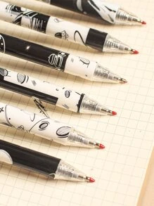 MOKA 6入組中性筆,卡通黑白太空人設計,日式黑色油墨筆,適用於學校辦公室文具、學生文具 - 黑與白 - 查看 3