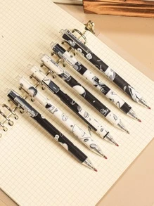 MOKA 6入組中性筆,卡通黑白太空人設計,日式黑色油墨筆,適用於學校辦公室文具、學生文具 - 黑與白 - 查看 2