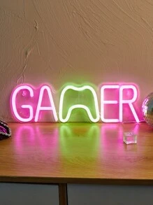 CHI-BUY 1pc Gamer Led Neon Sign Usb Powered Wall Neon Signs For Bedroom Home Game Room Party Decoration - 粉色 - 查看 1