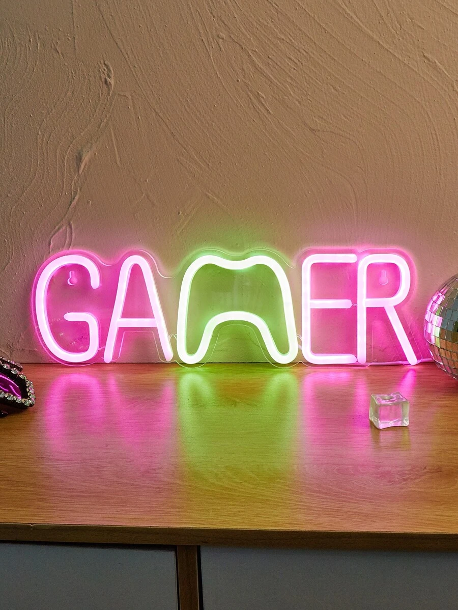 CHI-BUY 1pc Gamer Led Neon Sign Usb Powered Wall Neon Signs For Bedroom Home Game Room Party Decoration - 粉色 - 查看 1