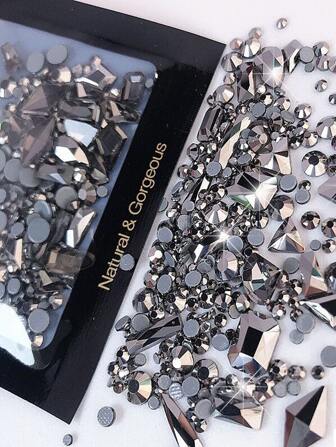 150Pcs Flatback Round Rhinestone Plus 20Pcs Flatback Odd Shaped Large Zirconia Black Big Red Nail Rhinestones Nail Supplies Nails Nail Charms Nail Gems