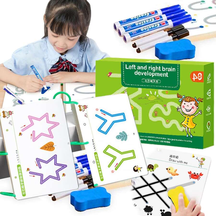 绘画笔控制训练颜色和形状数学匹配游戏套装，学习益智玩具（随机颜色配件） - 綠色 - 查看 1