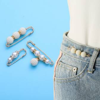 3入組水鑽和人造珍珠裝飾調整腰別針