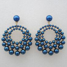 珍珠耳環、圓形吊墜耳環、女士時尚首飾、波西米亞耳環、女士吊墜耳環、禮品批發 - 寶藍色 - 查看 3
