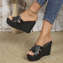 2023 nuevo estilo cómodo de mujeres Zapatos con cuña Tacones con grueso - Negro - Ver 2