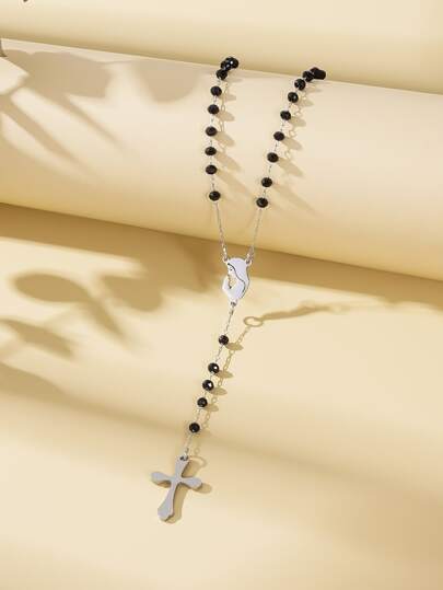 1pc 3mm Black Fashionable Minimalist Style Cross Pendant Necklace, Suitable For Daily Wear