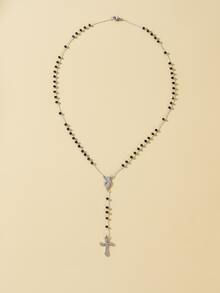 1pc 3mm Black Fashionable Minimalist Style Cross Pendant Necklace, Suitable For Daily Wear