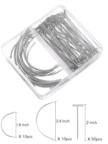 70 Tóc giả Làm Pins Kim Bộ , Tóc giả T Pins Và C Cong Kim dệt tóc Kim Đối với Tóc giả Làm , Chặn Dệt kim , Người mẫu Và Thủ công mỹ nghệ - Bạc - Xem 3
