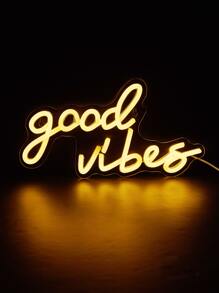 CHI-BUY 1pc Goodvibes Led Neon Sign Usb Powered Wall Neon Signs For Bedroom Home Wedding Party Decoration - 黃色 - 查看 4